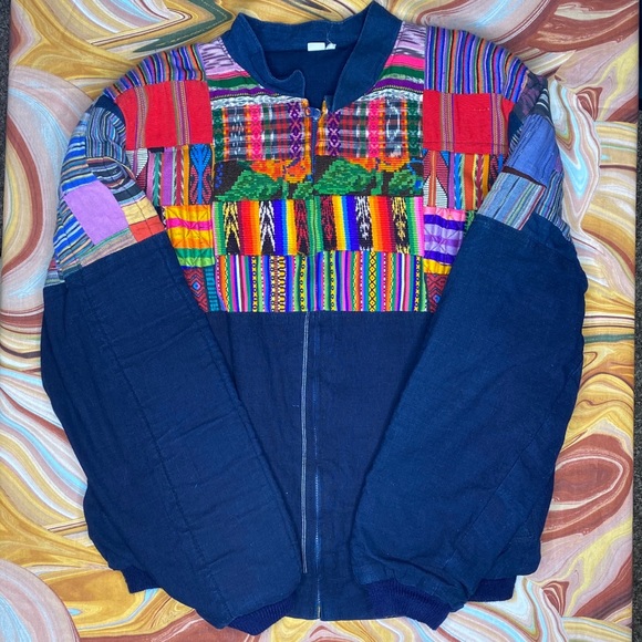 Vintage Patch Work Jacket XL Colorful Textile - Picture 3 of 7